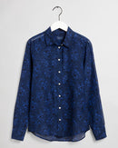 Fall Flower Cotton Silk Shirt - Persian Blue