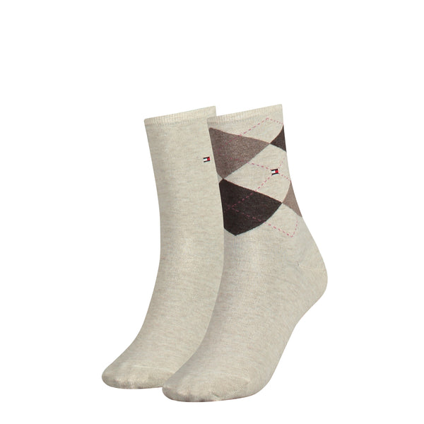 2 Pack Check Sock - Light Beige