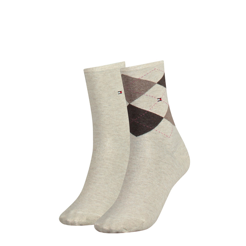 2 Pack Check Sock - Light Beige