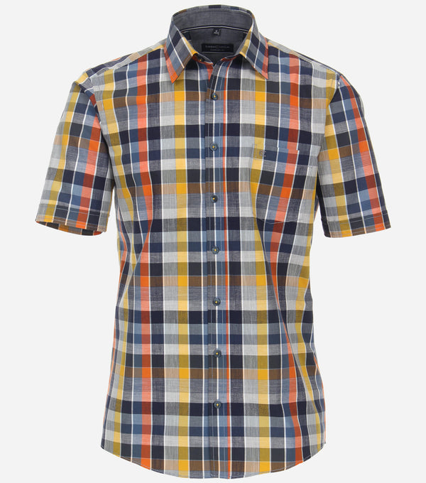 Comfort Fit Short Sleeve Check Shirt - Light Blue