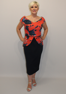 Sleeveless Floral Dress - Orange/navy