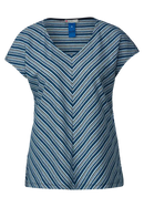 Stripe V Neck Shirt - Deep Blue