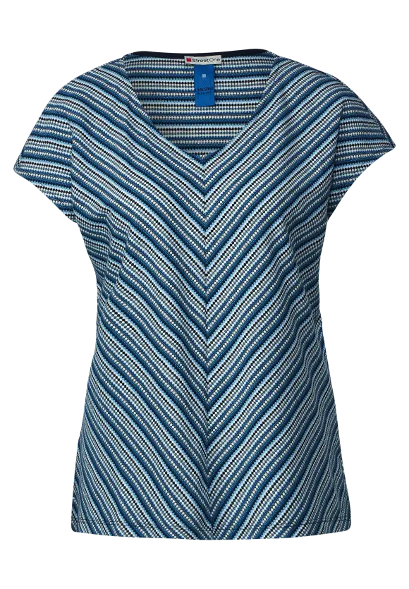 Stripe V Neck Shirt - Deep Blue