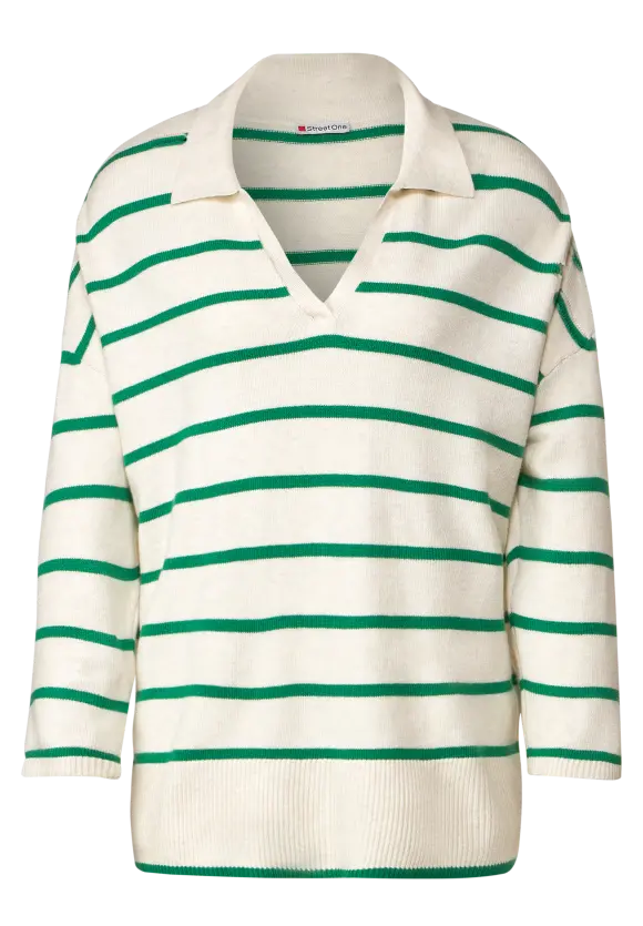Striped Polo Neck Jumper - Brisk Green