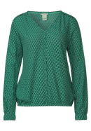 Piping Printed V-Neck Blouse - Dark Brisk Green