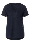 Linen Look V Neck Shirt - Deep Blue