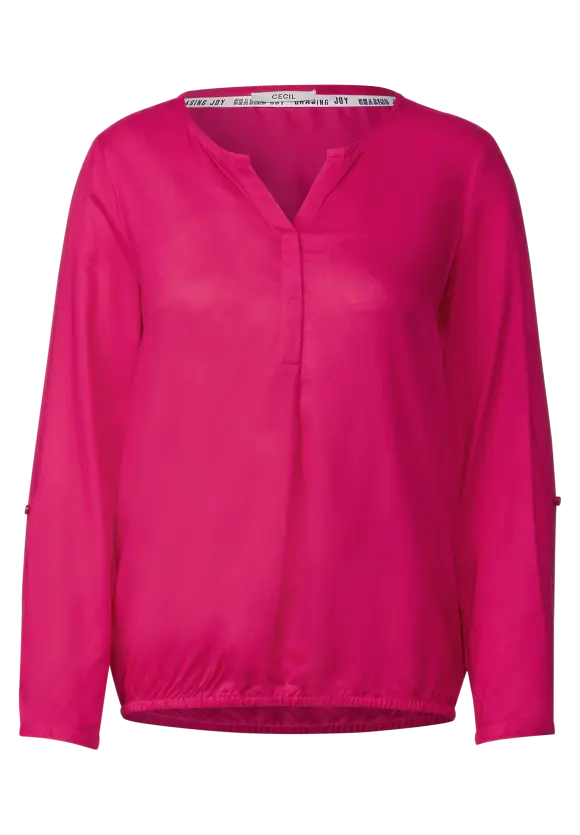 Solid Split Neck Blouse - Fresh Pink