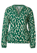 Printed Slitneck Blouse - Deep Blue