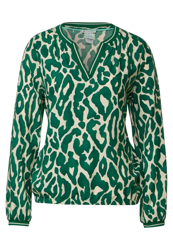 Printed Slitneck Blouse - Deep Blue