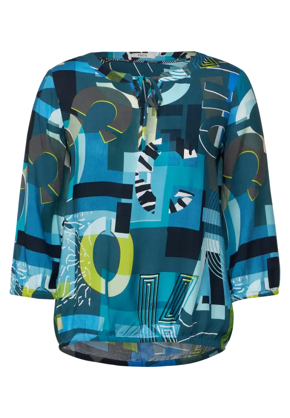 Print Tunic Blouse - Teal Blue