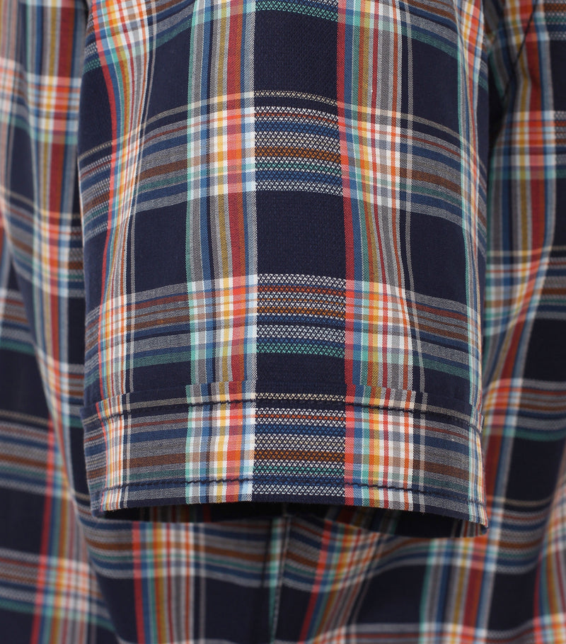 Comfort Fit Button Down Check Shirt - Light Blue