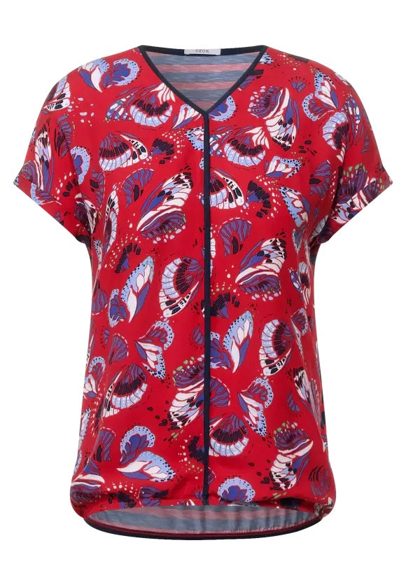 Print Mix Shirt - Hot Red