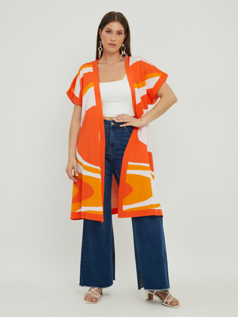 SHORT SLEEVE LONG CARDIGAN - Orange Pri