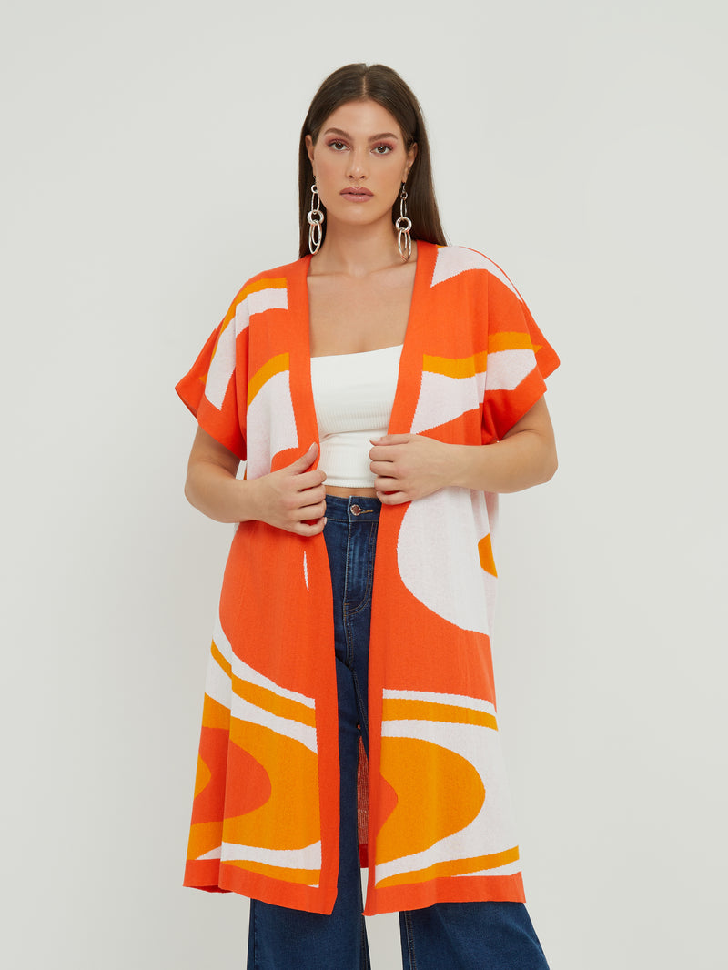 SHORT SLEEVE LONG CARDIGAN - Orange Pri