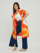 SHORT SLEEVE LONG CARDIGAN - Orange Pri