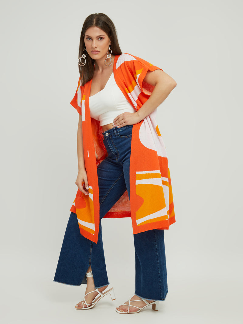 SHORT SLEEVE LONG CARDIGAN - Orange Pri