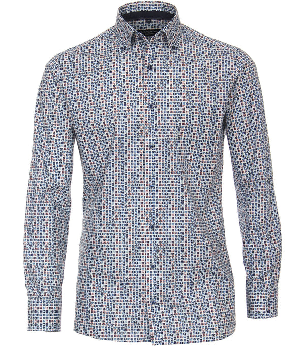 Long Sleeve Modern Fit Print Shirt - Light Blue