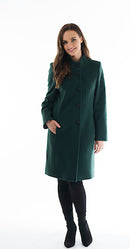 High Collar Wool Coat - Bottle Green