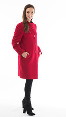 High Collar Wool Coat - Red