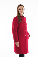High Collar Wool Coat - Red