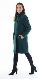 High Collar Wool Coat - Bottle Green