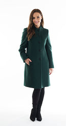 High Collar Wool Coat - Bottle Green