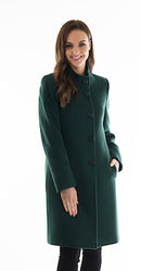 High Collar Wool Coat - Bottle Green