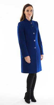 High Collar Wool Coat - Royal