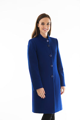 High Collar Wool Coat - Royal