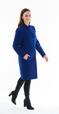 High Collar Wool Coat - Royal