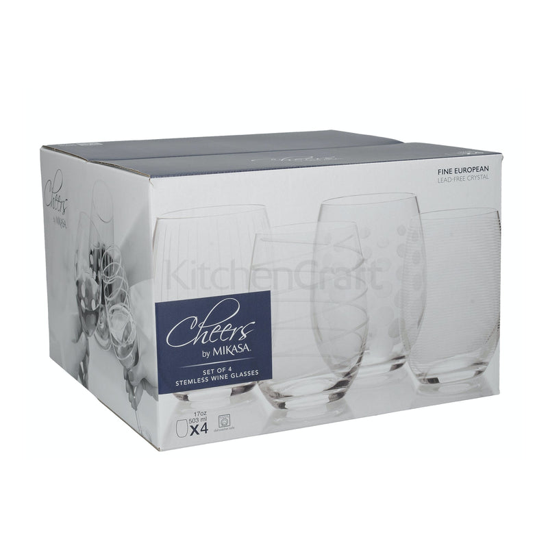 Cheers Set Of 4 Stemless Wine Glasses