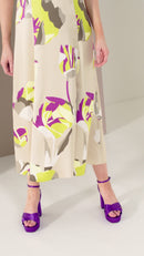 Puff Sleeve Curved Waist Dress - Lime