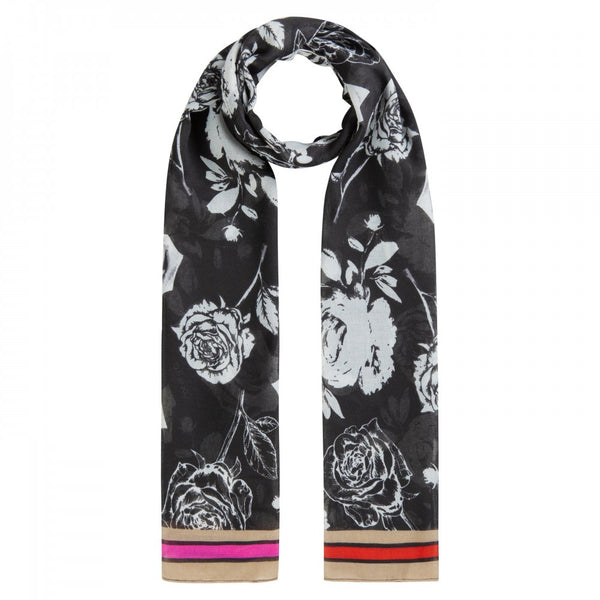 Twill Roses Scarf - Black