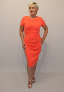 Donna Short Sleeve Pencil Dress - Hot Coral