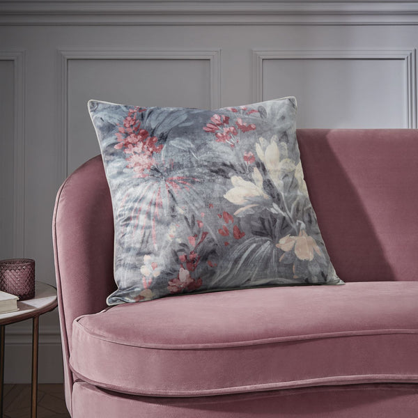 Anthea Floral Velour Pink Cushion