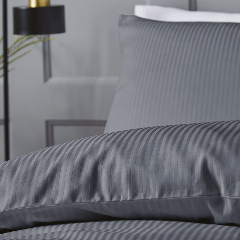 Cotton Sateen Satin Stripe Duvet Cover Set - Charcoal