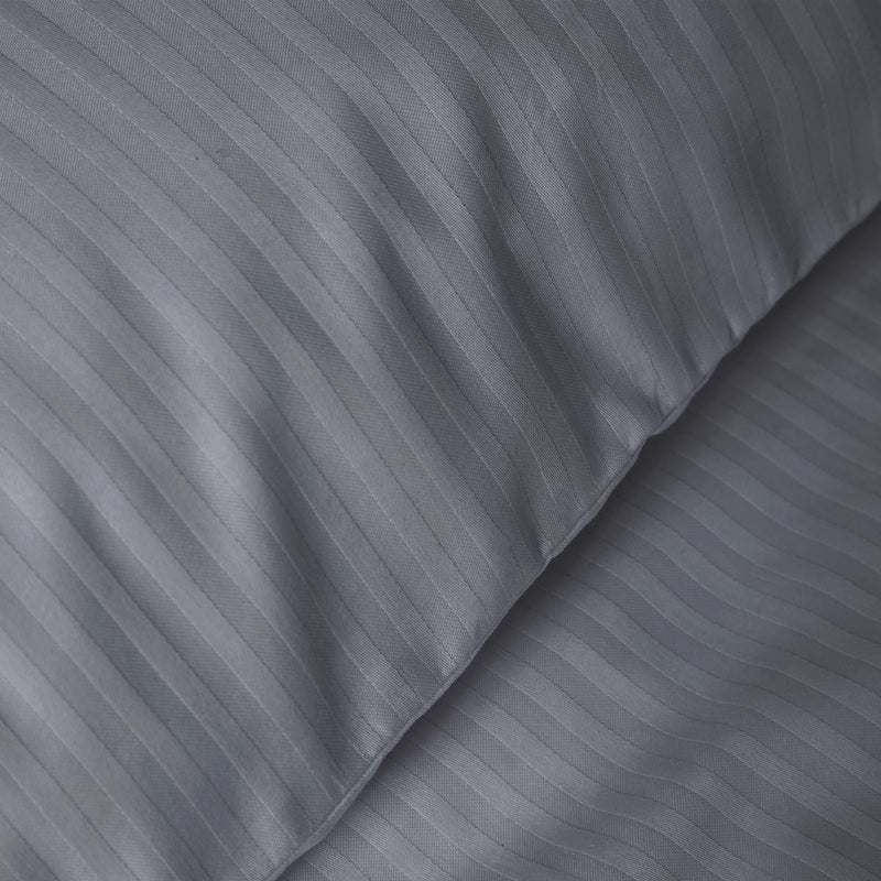Cotton Sateen Satin Stripe Duvet Cover Set - Charcoal