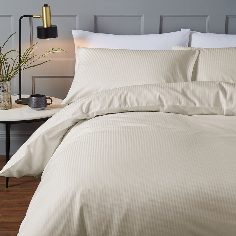 Cotton Sateen Satin Stripe Duvet Cover Set - Oyster