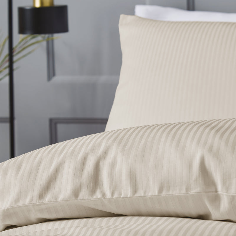 Cotton Sateen Satin Stripe Duvet Cover Set - Oyster