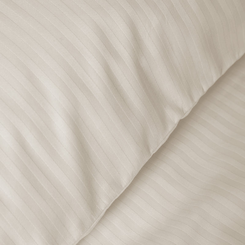 Cotton Sateen Satin Stripe Duvet Cover Set - Oyster
