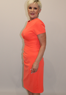 Donna Short Sleeve Pencil Dress - Hot Coral