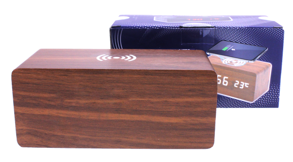 QI Wireless Charging Station Alarm Clock Walnut