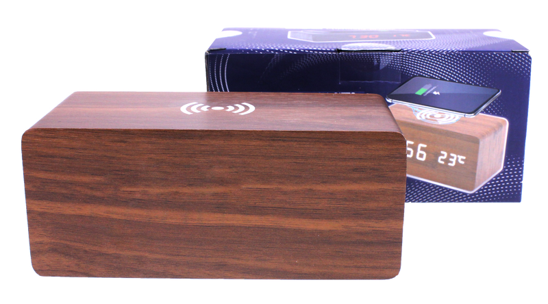 QI Wireless Charging Station Alarm Clock Walnut