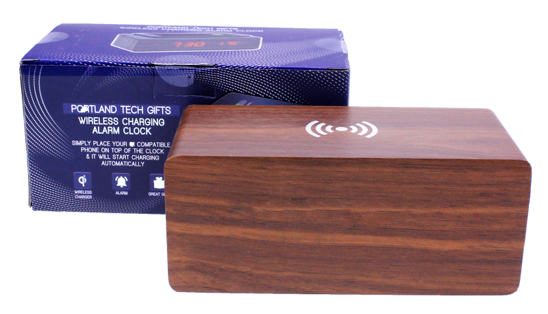 QI Wireless Charging Station Alarm Clock Walnut
