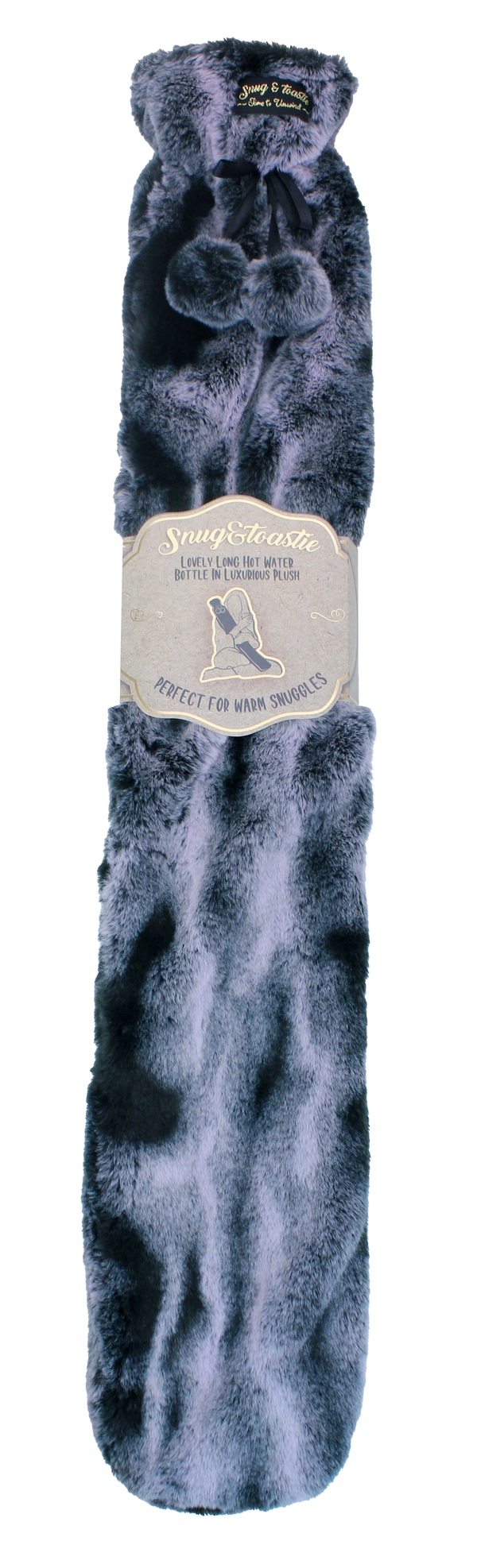 Long Plush Hot Water Bottle - Black