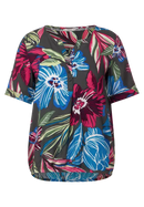 Print Split Neck Blouse - Easy Khaki