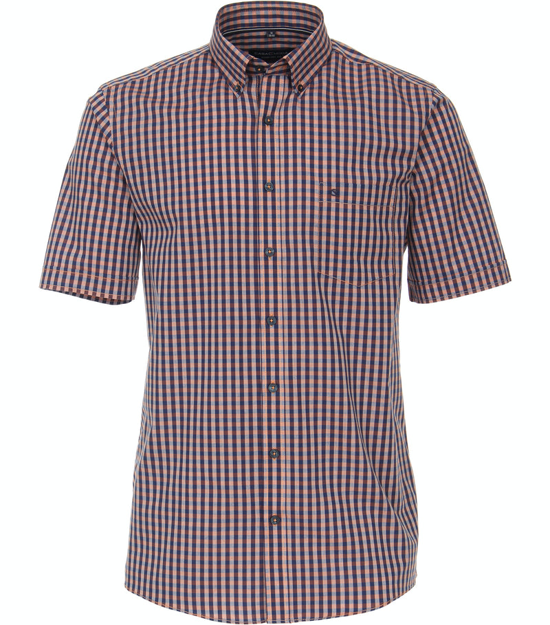 Comfort Fit Button Down Check Shirt - Tangarine