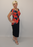 Sleeveless Floral Dress - Orange/navy