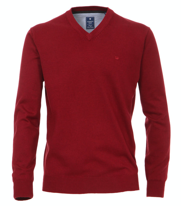 Plain V-Neck Jumper - Bright Red