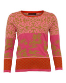 Print Round Neck Jumper - Pink/latte